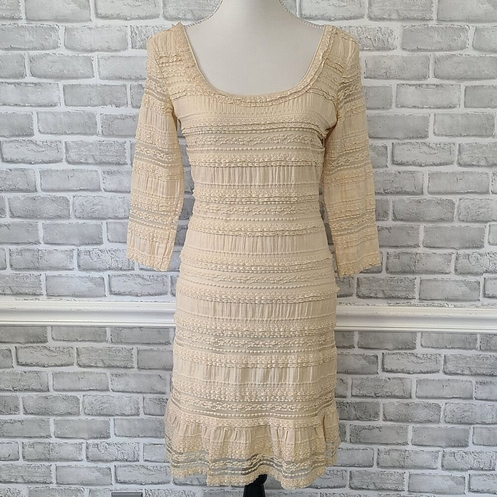 Max Edition Lace Ruffle Tiered Dress Long Sleeve Small Cream Romantic Fairy